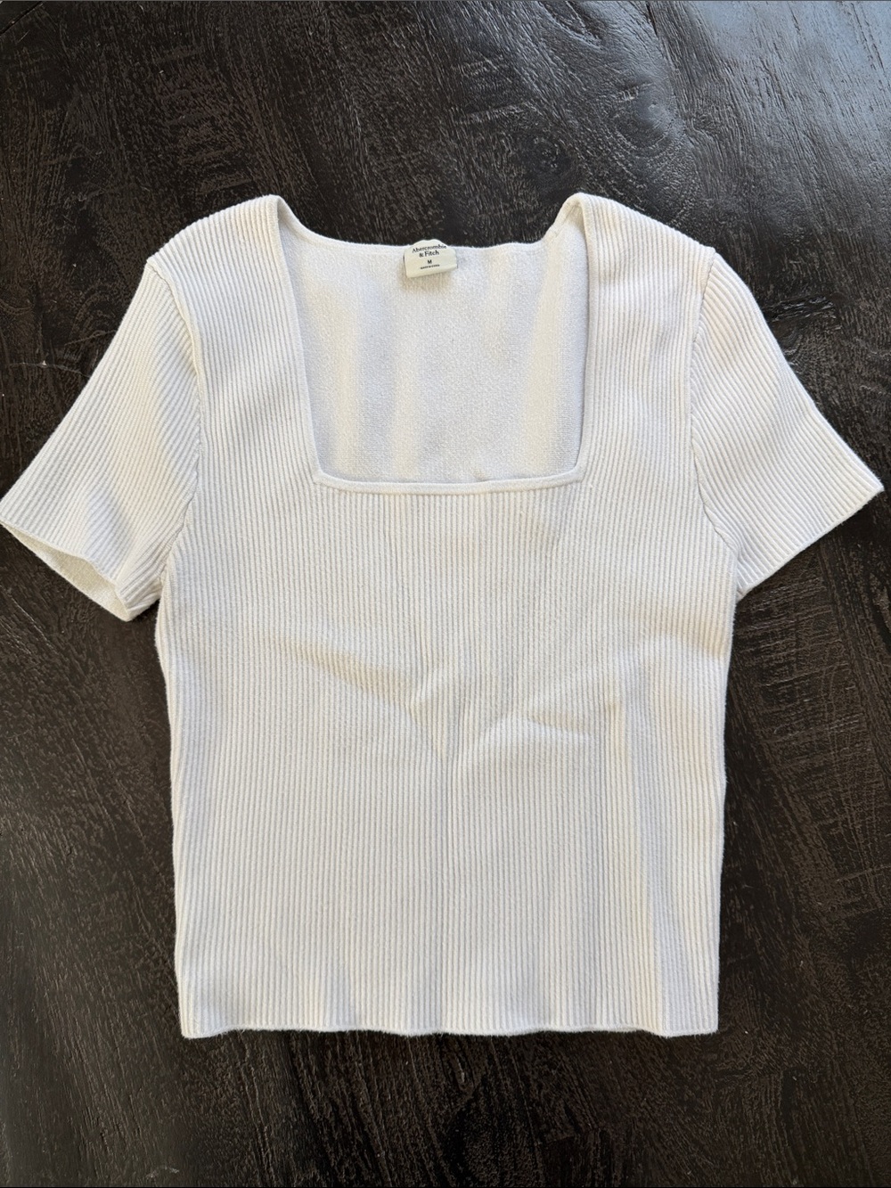Abercrombie & Fitch White Ribbed Square-Neck Short Sleeve Top